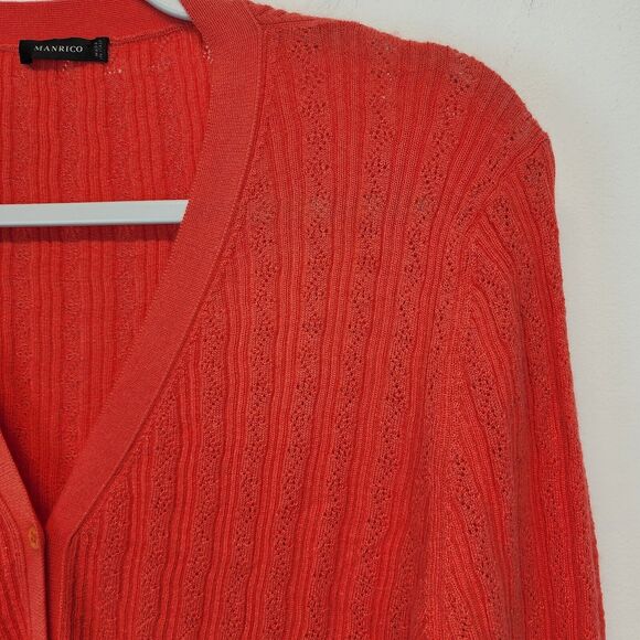 Manrico Italian Cashmere Pink Cardigan Size L Pointelle Knit V-neck Quiet Luxury - Picture 6 of 12